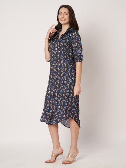 Kuberakshi- Black With small flower print shirt style long Dress