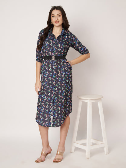 Kuberakshi- Black With small flower print shirt style long Dress