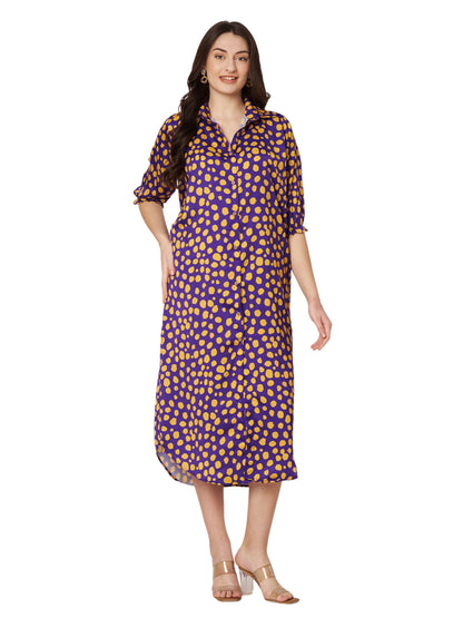 Kuberakshi- 💜 Purple & Yellow Polka Dot Shirt Dress