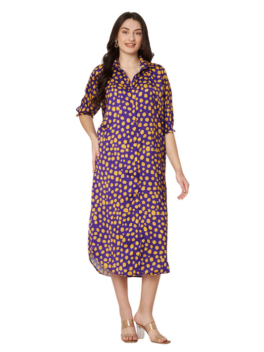 Kuberakshi- 💜 Purple & Yellow Polka Dot Shirt Dress