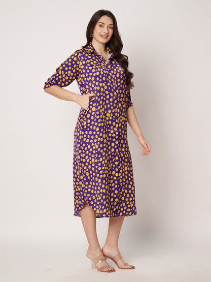Kuberakshi- 💜 Purple & Yellow Polka Dot Shirt Dress