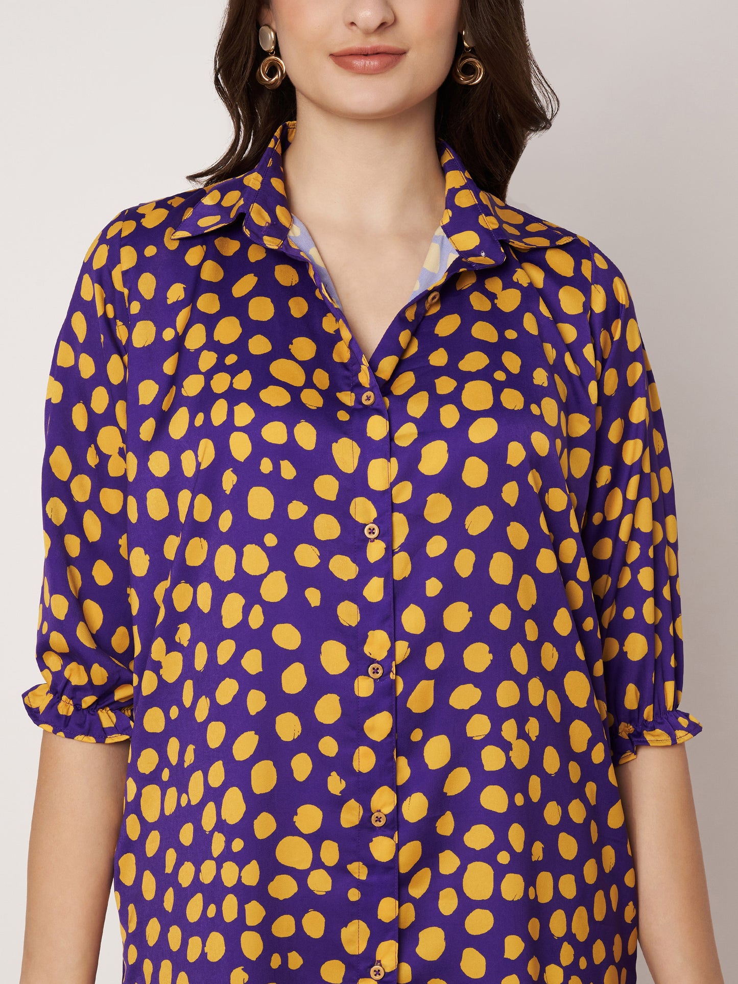 Kuberakshi- 💜 Purple & Yellow Polka Dot Shirt Dress