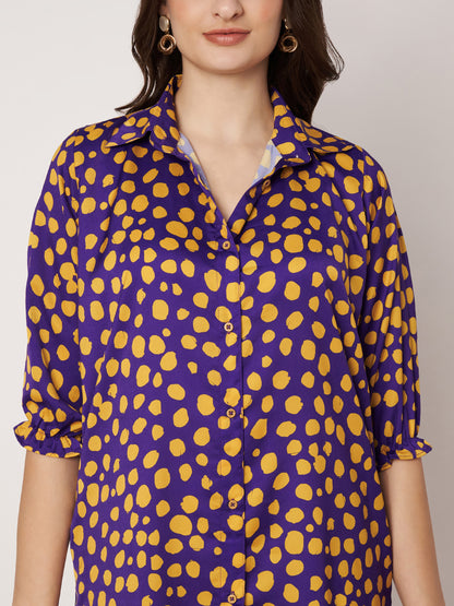 Kuberakshi- 💜 Purple & Yellow Polka Dot Shirt Dress