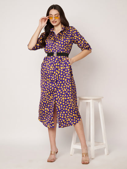 Kuberakshi- 💜 Purple & Yellow Polka Dot Shirt Dress