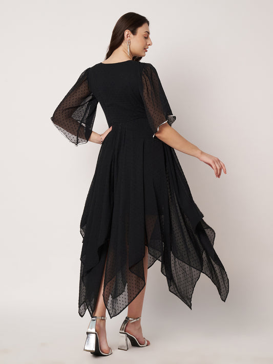 Kuberakshi Black Georgette zig zig flare long dress