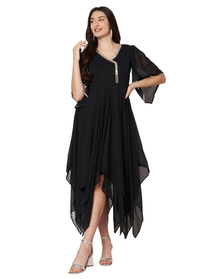 Kuberakshi Black Georgette zig zig flare long dress