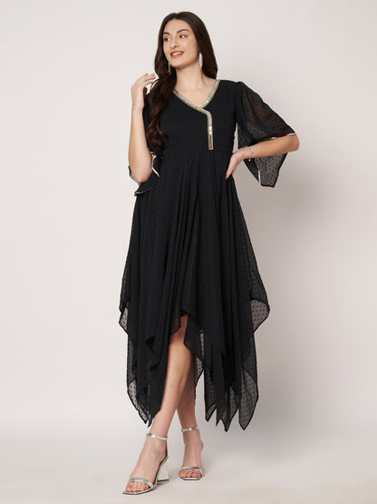 Kuberakshi Black Georgette zig zig flare long dress