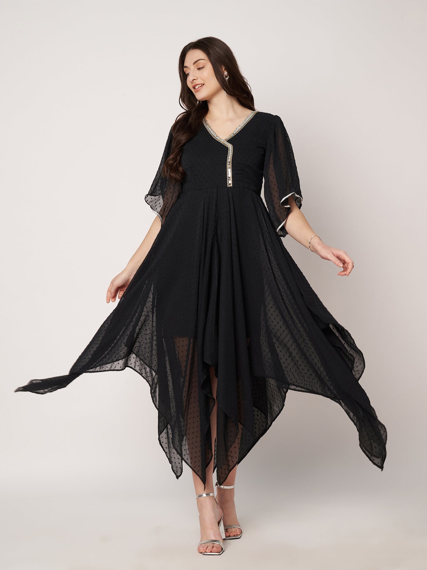Kuberakshi Black Georgette zig zig flare long dress