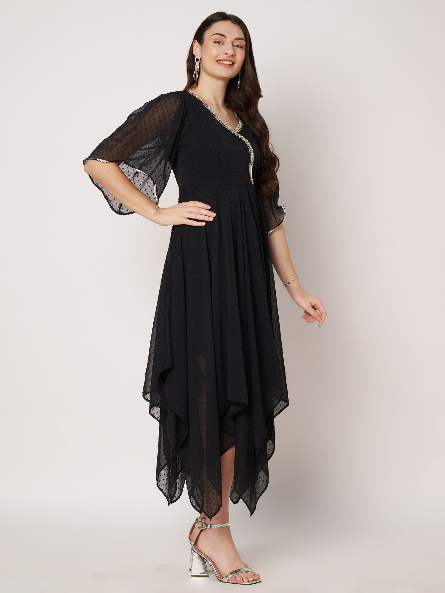 Kuberakshi Black Georgette zig zig flare long dress
