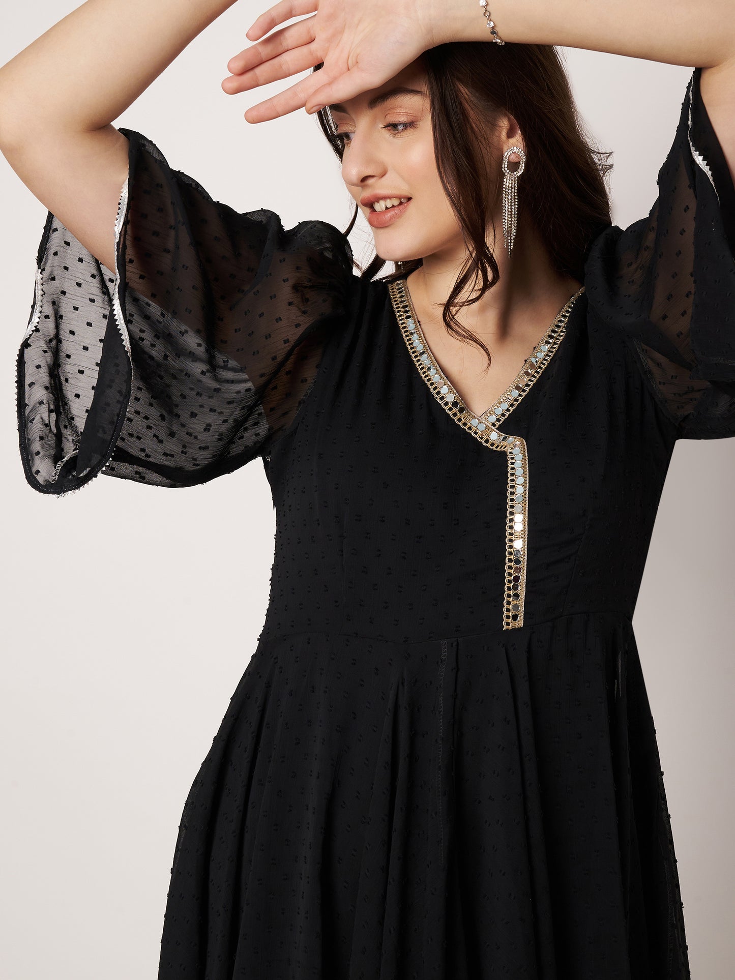 Kuberakshi Black Georgette zig zig flare long dress