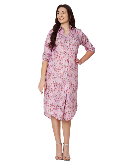 Kuberakshi- Lavender printed long shirt style dress with belt
