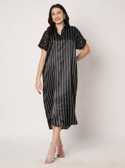 Kuberakshi- Black strip print long  Dress