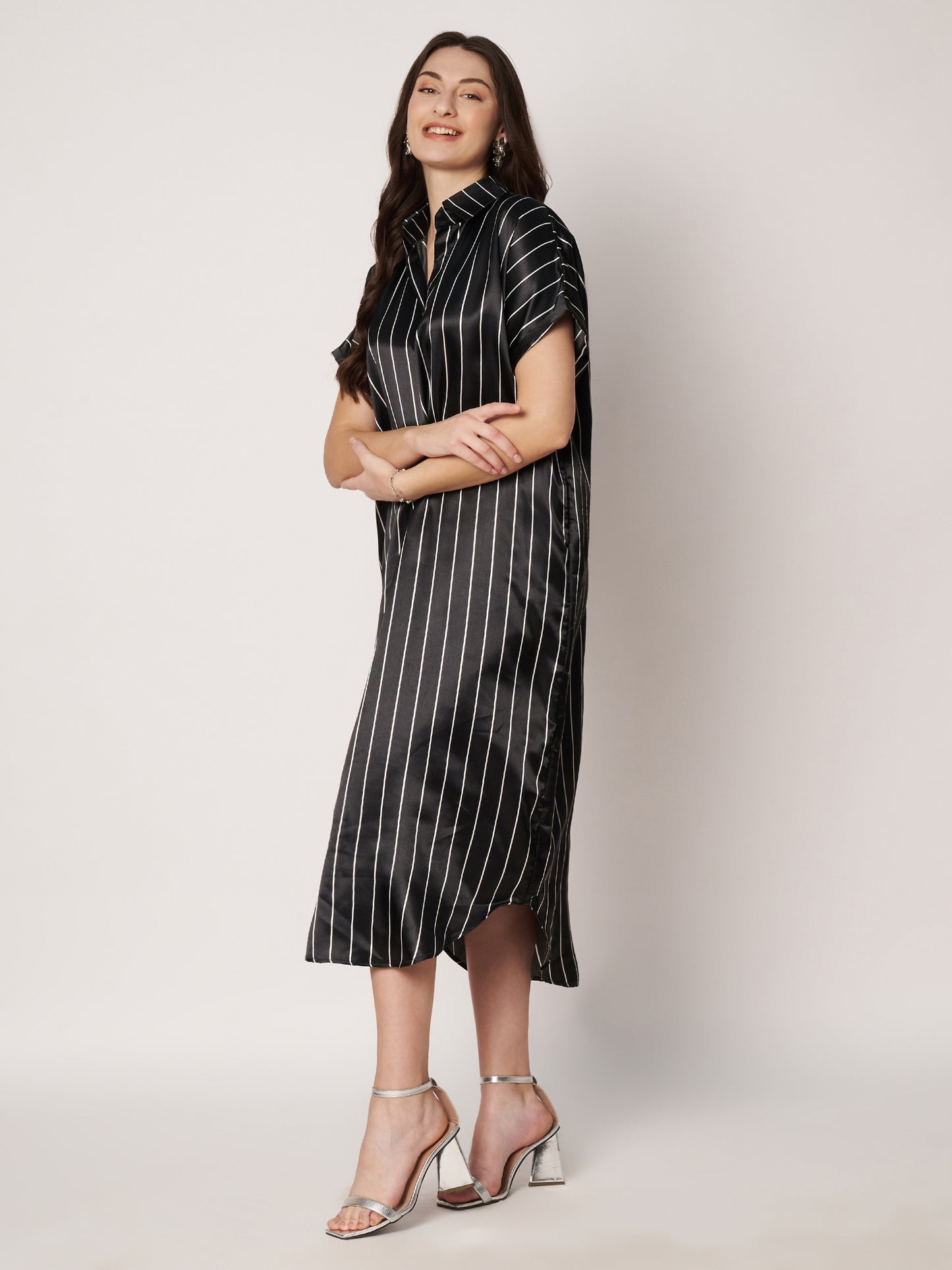 Kuberakshi- Black strip print long  Dress