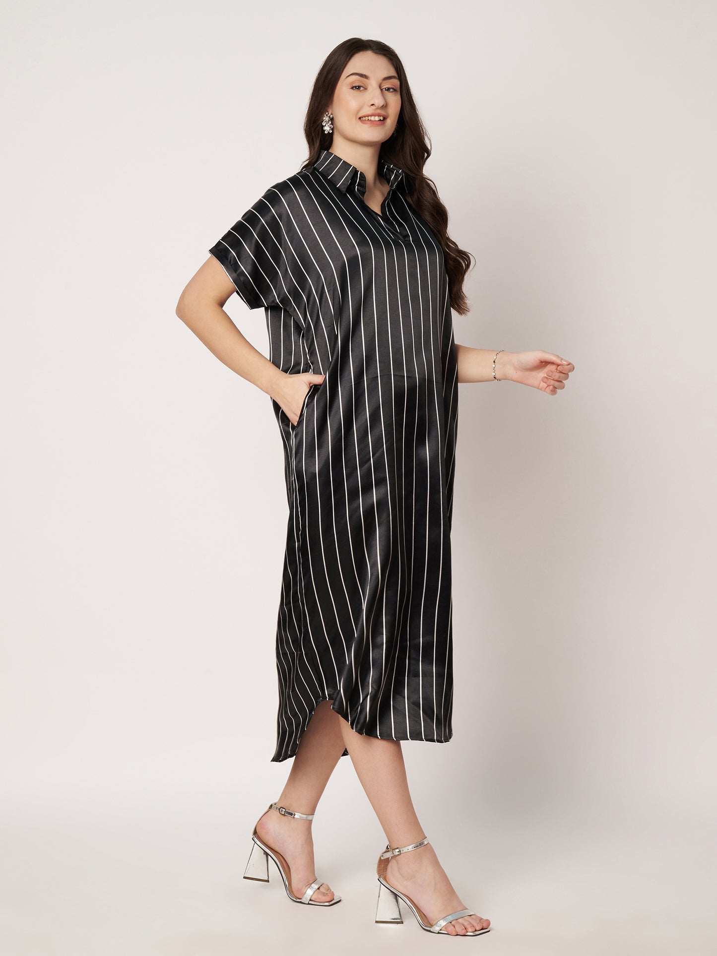 Kuberakshi- Black strip print long  Dress
