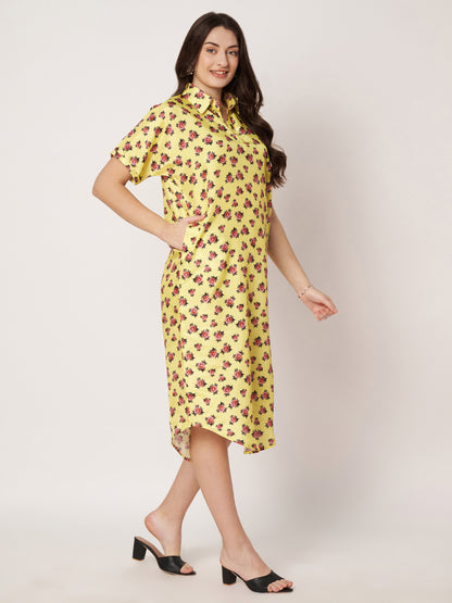 Kuberakshi-Dark Yellow with little flowers long dress with Korean sleeves