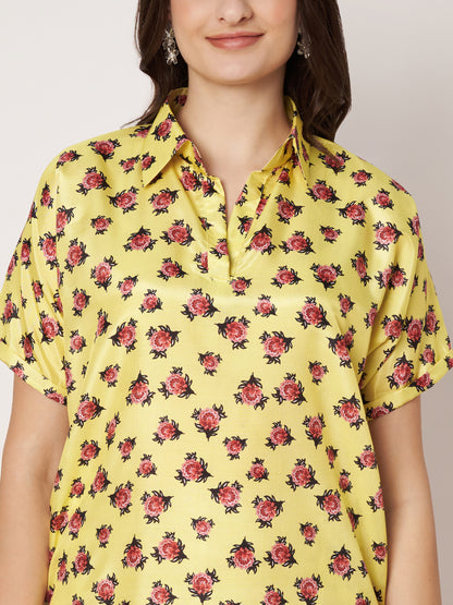 Kuberakshi-Dark Yellow with little flowers long dress with Korean sleeves