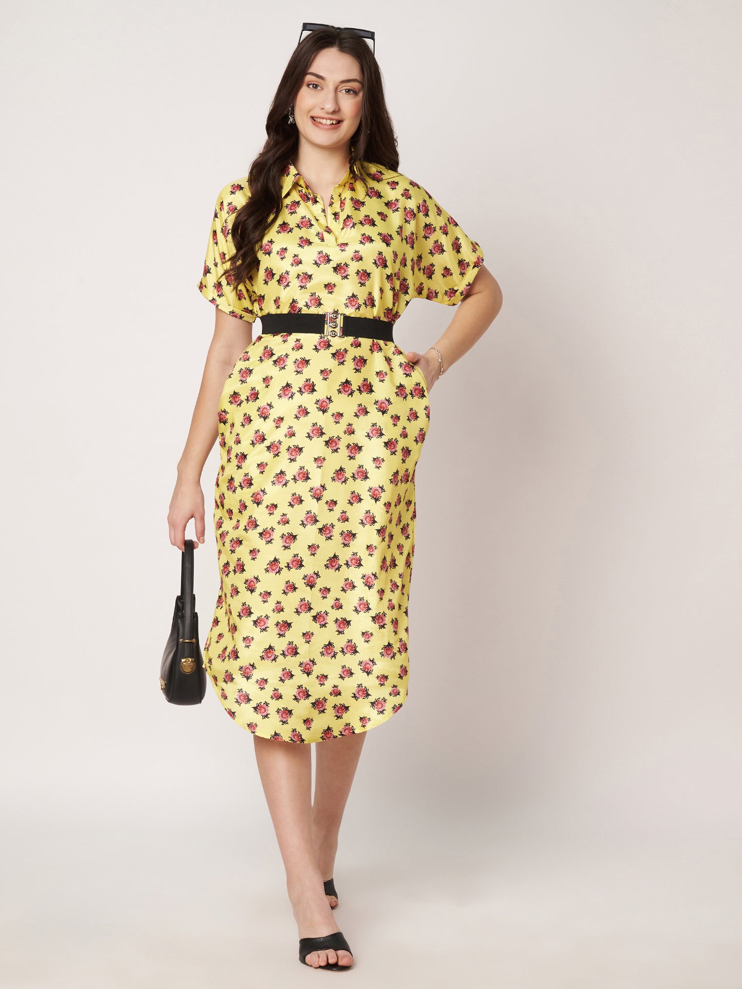 Kuberakshi-Dark Yellow with little flowers long dress with Korean sleeves