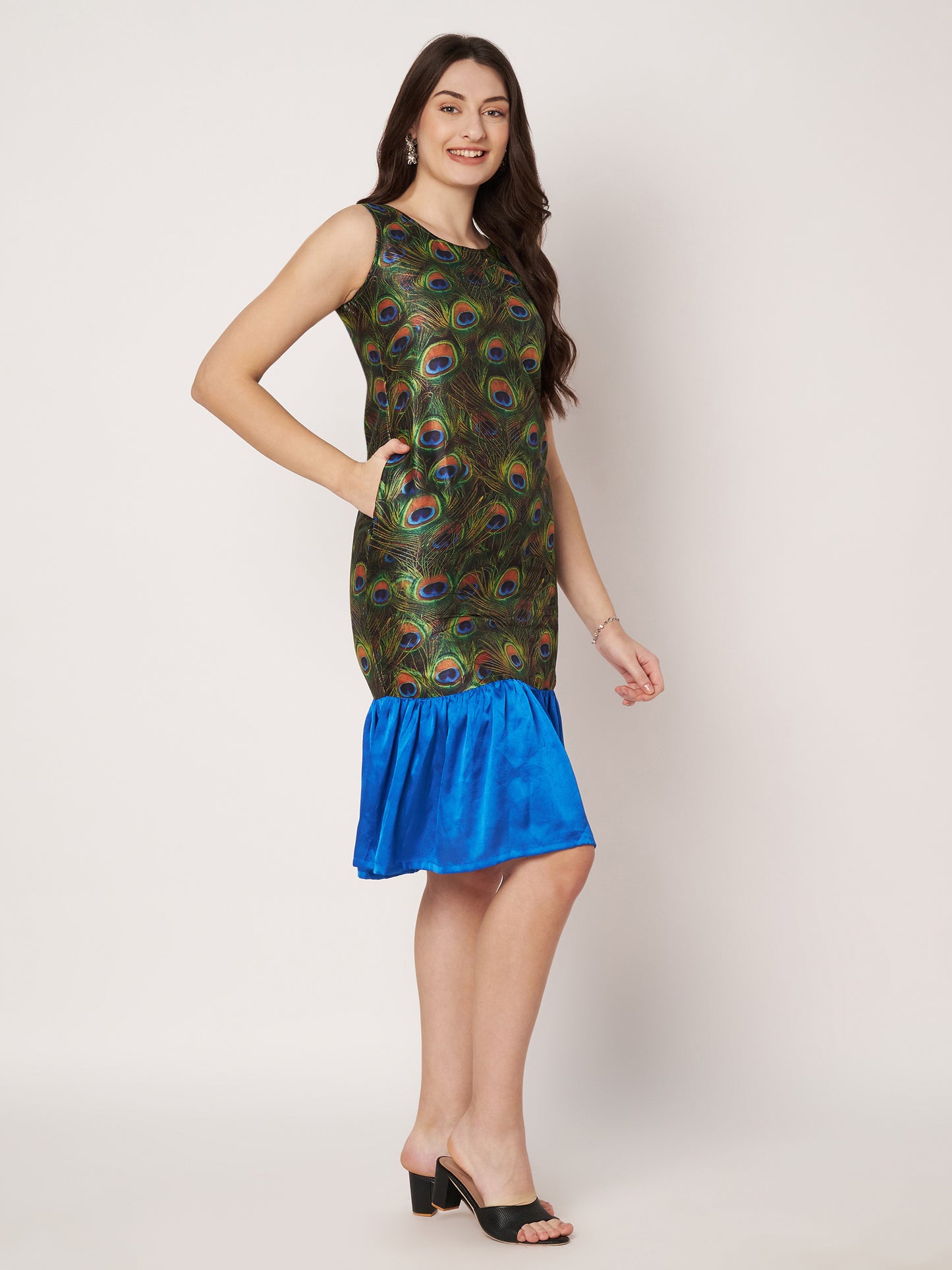 Kuberakshi-Peacock print  long dress