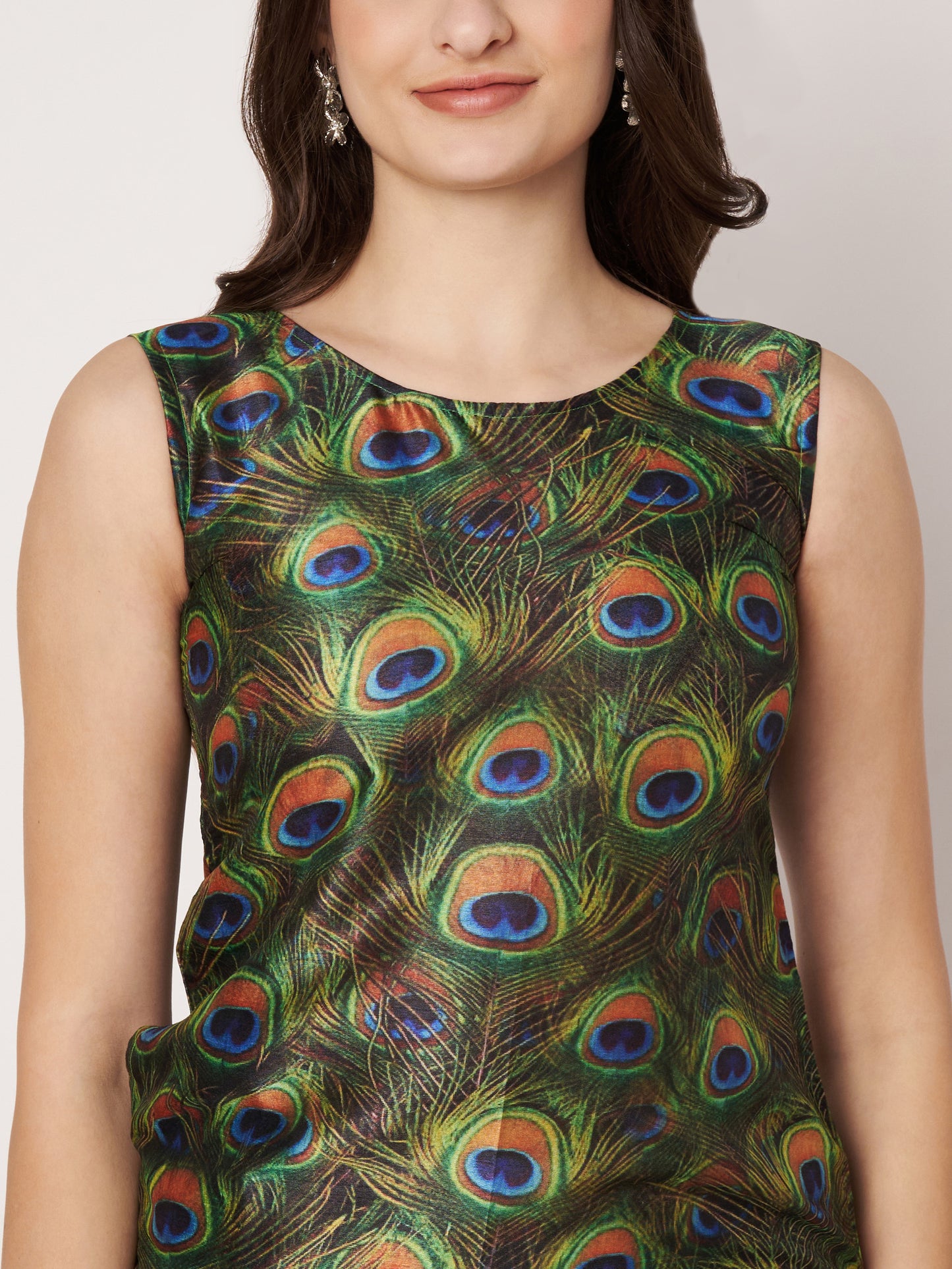 Kuberakshi-Peacock print  long dress