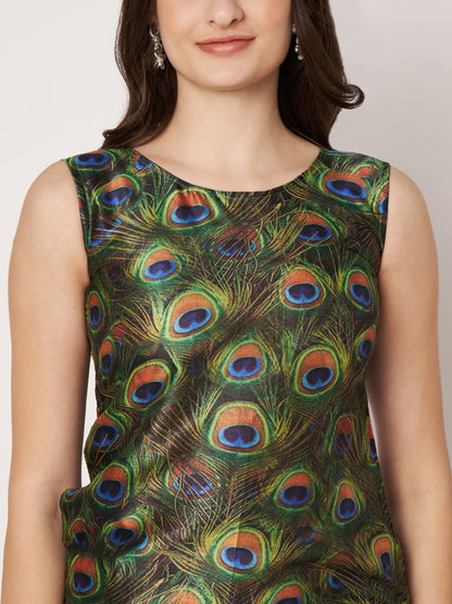 Kuberakshi-Peacock print  long dress