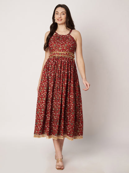 Kuberakshi- Red Printed long frock