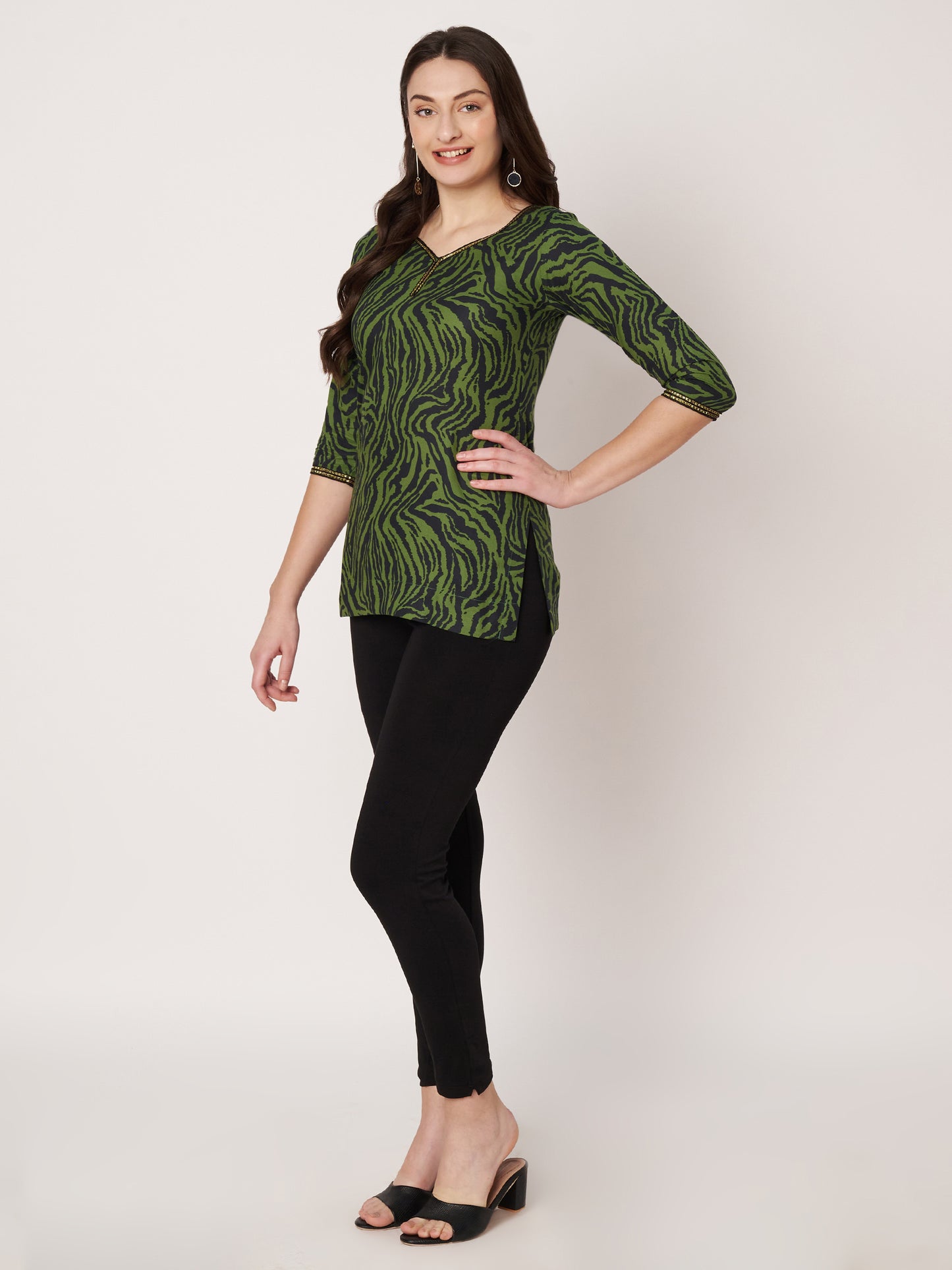 Kuberakshi-Green and Black zebra print top with Jegging