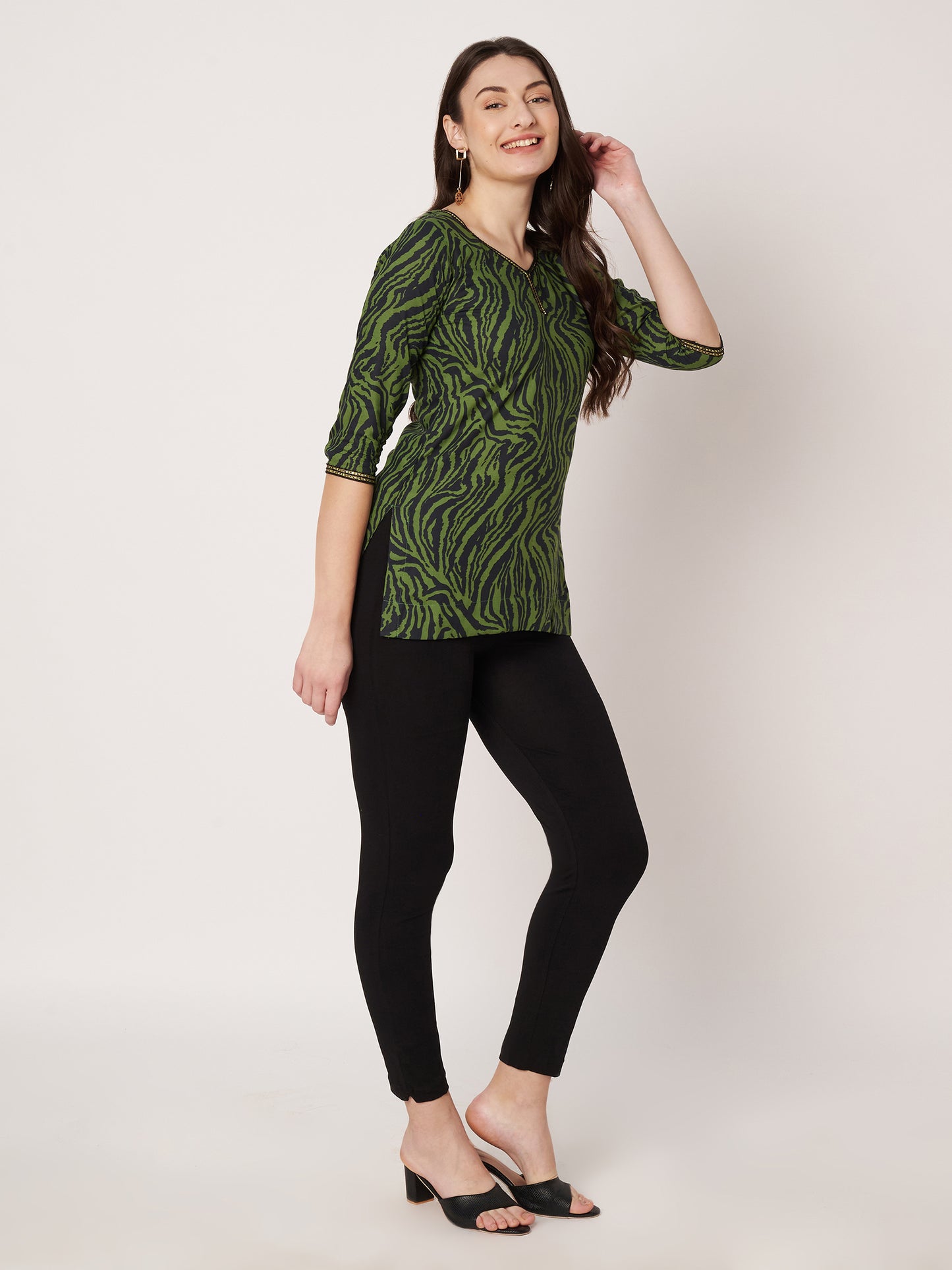 Kuberakshi-Green and Black zebra print top with Jegging