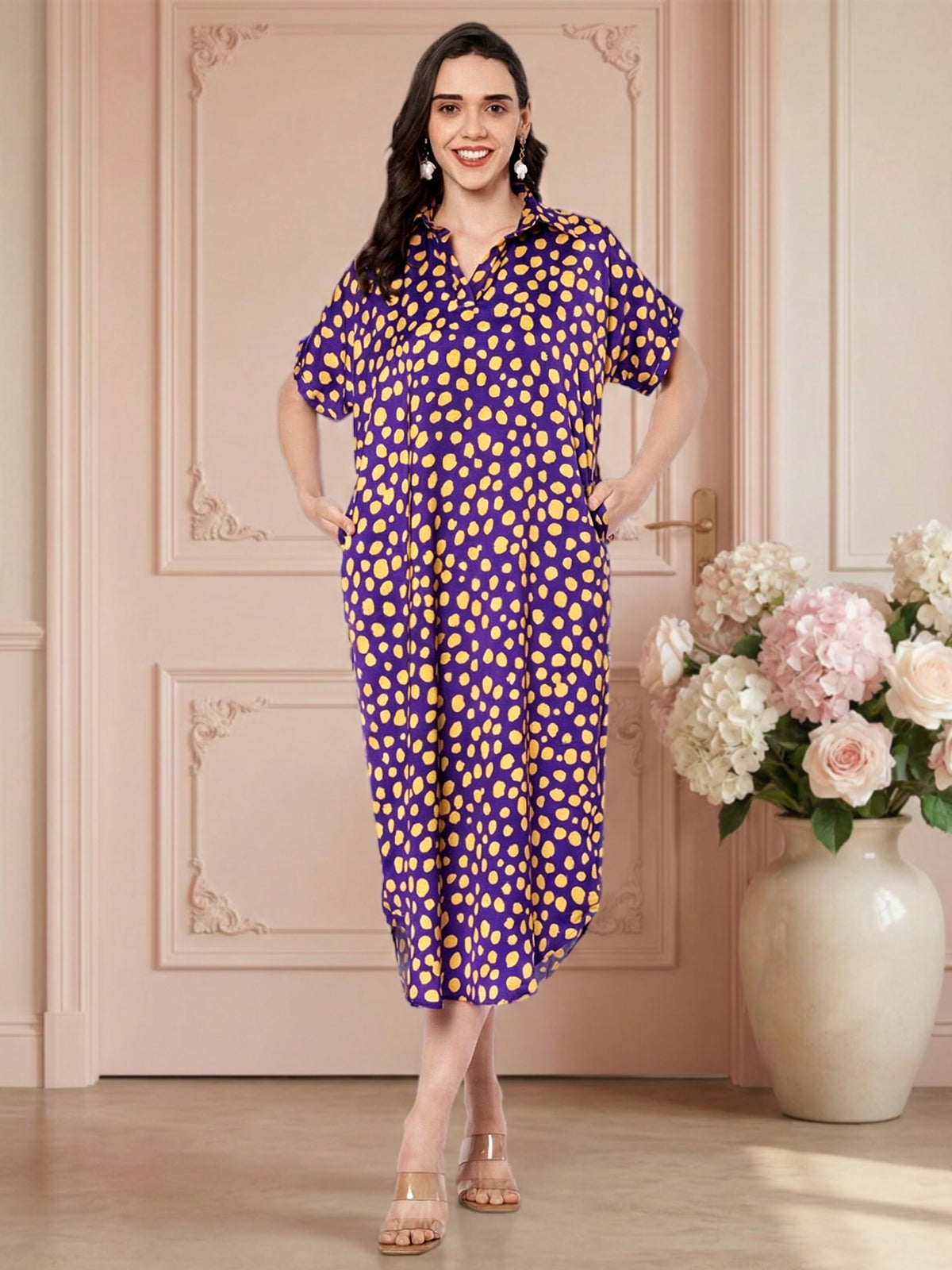 Kuberakshi Polka Dot Shirt Midi Dress