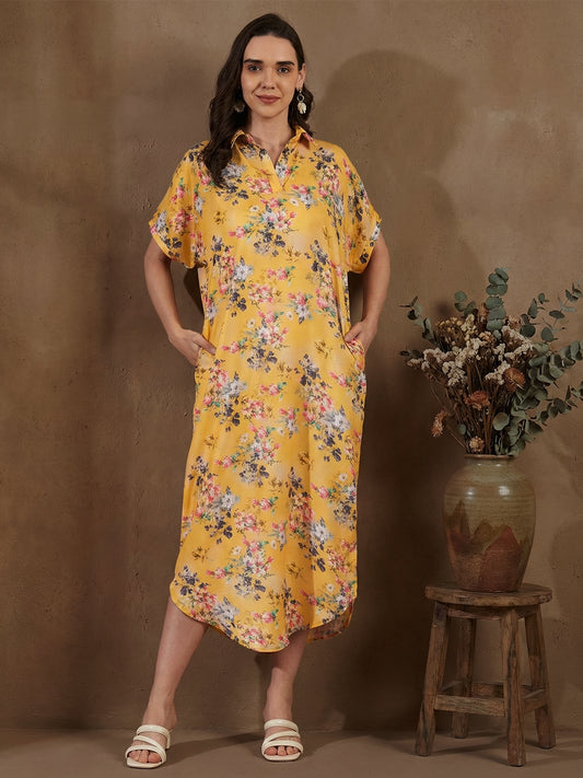 Kuberakshi Floral Print Shirt Midi Dress