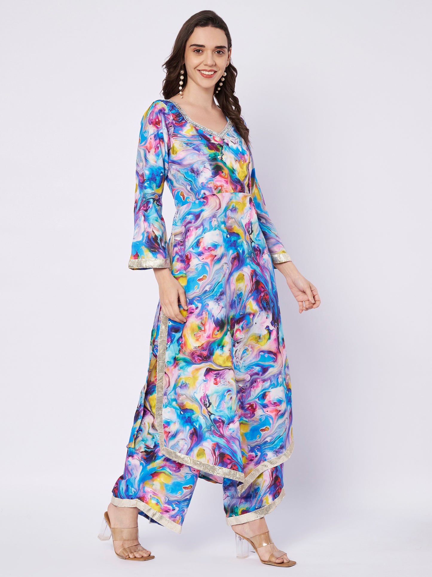 Multicolor Abstract Print Kaftan Dress
