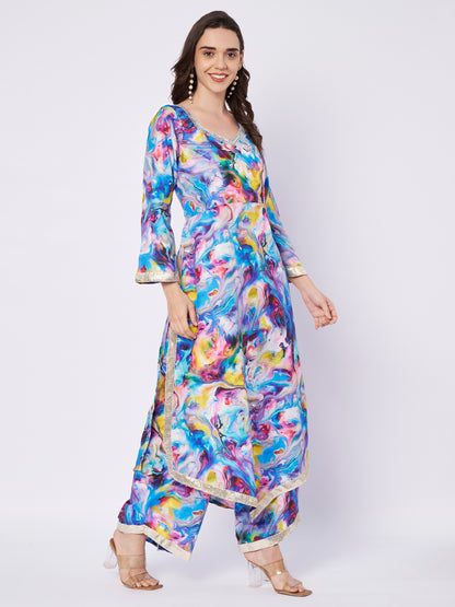 Multicolor Abstract Print Kaftan Dress