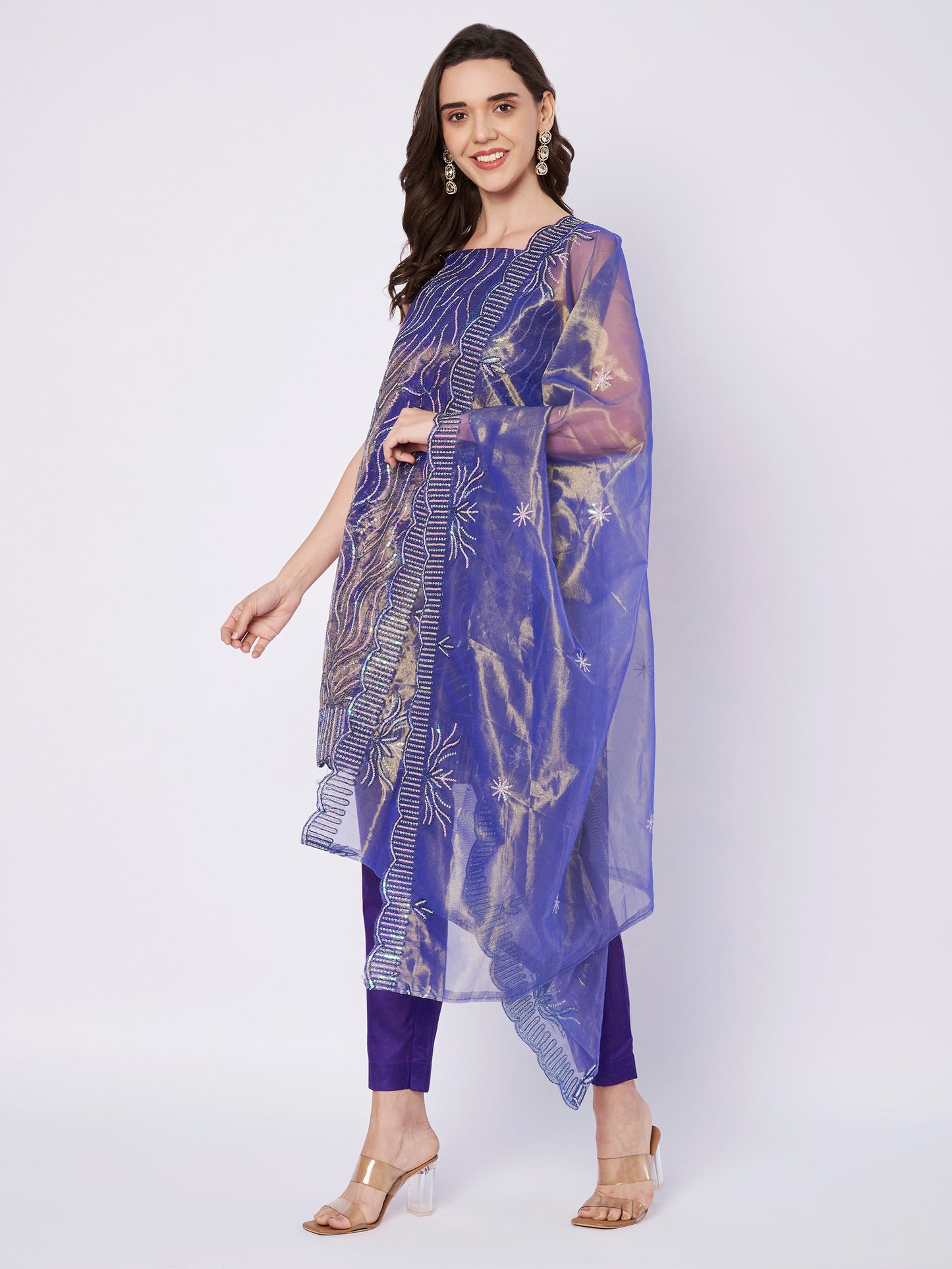 Royal Blue sequence lehriya Indo western Dress