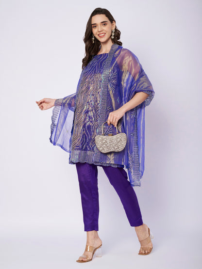 Royal Blue sequence lehriya Indo western Dress