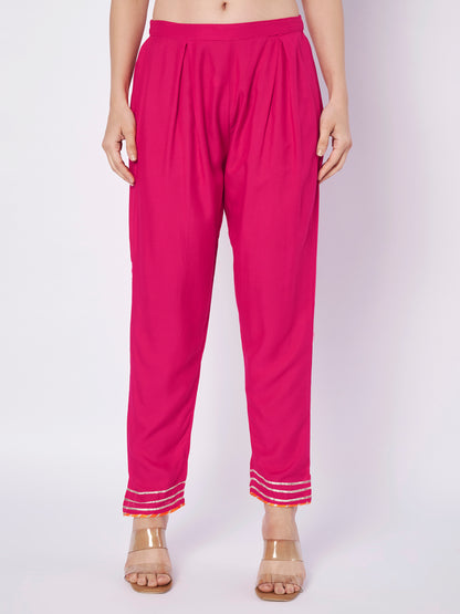 Hot Pink Jaipuri Print Frock Suit