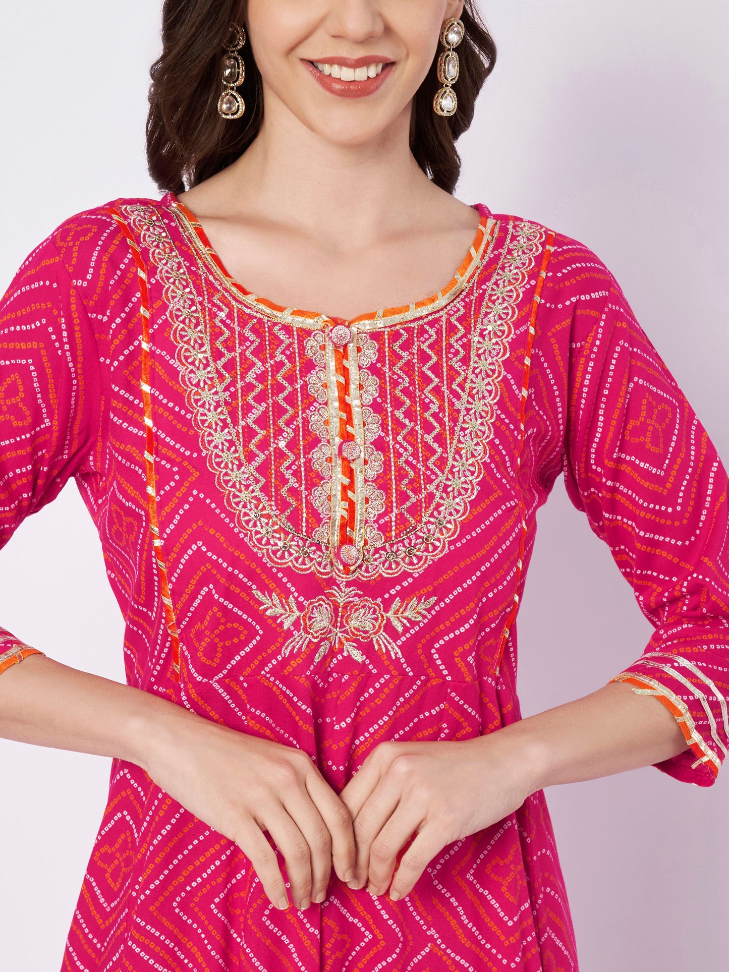 Hot Pink Jaipuri Print Frock Suit