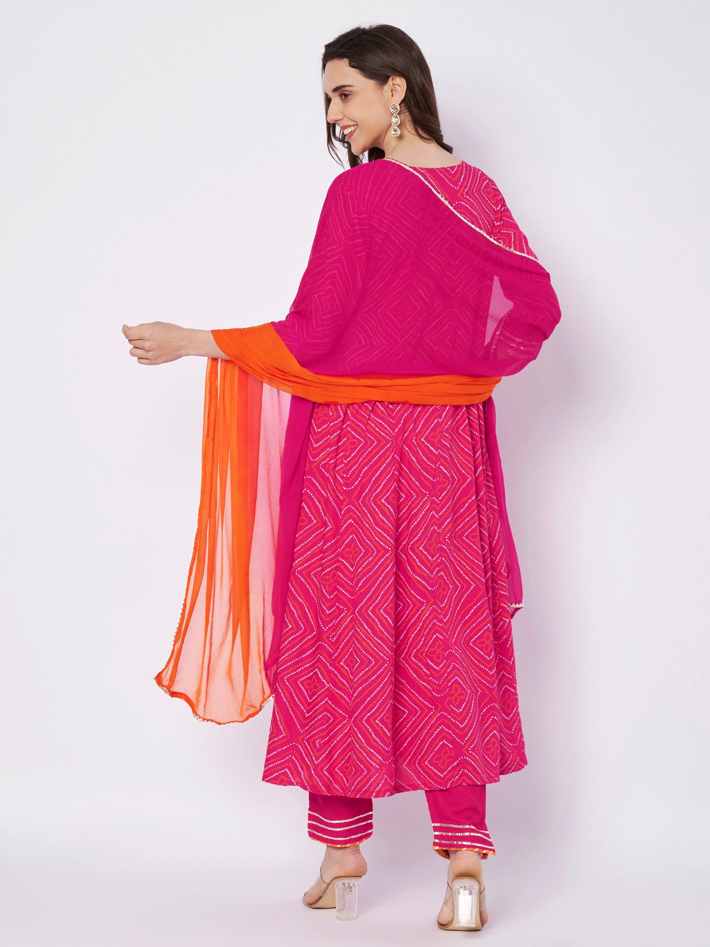 Hot Pink Jaipuri Print Frock Suit