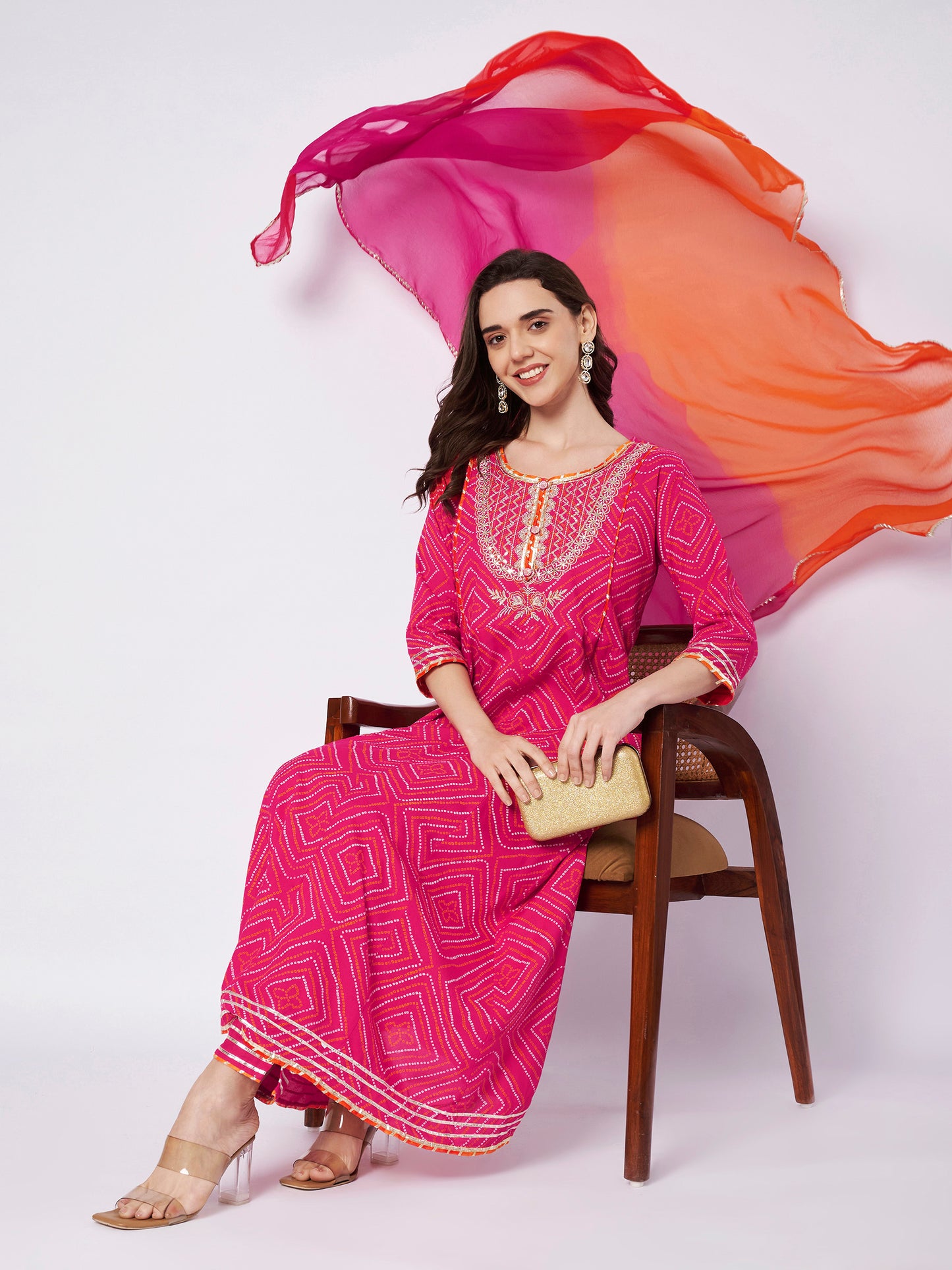 Hot Pink Jaipuri Print Frock Suit