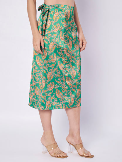 Printed Satin Wrap Skirt and Top