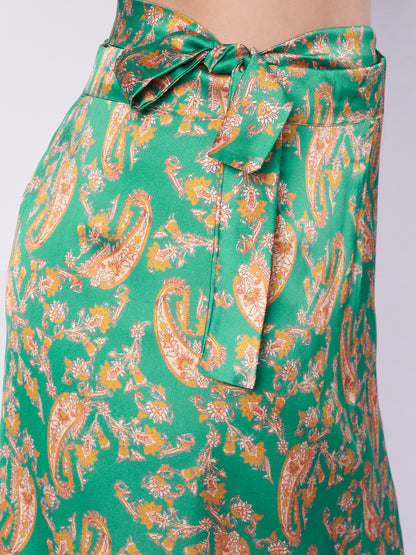 Printed Satin Wrap Skirt and Top