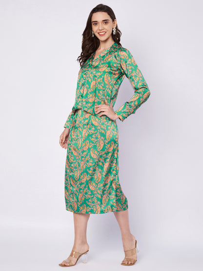 Printed Satin Wrap Skirt and Top