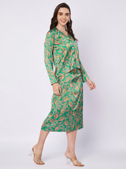 Printed Satin Wrap Skirt and Top