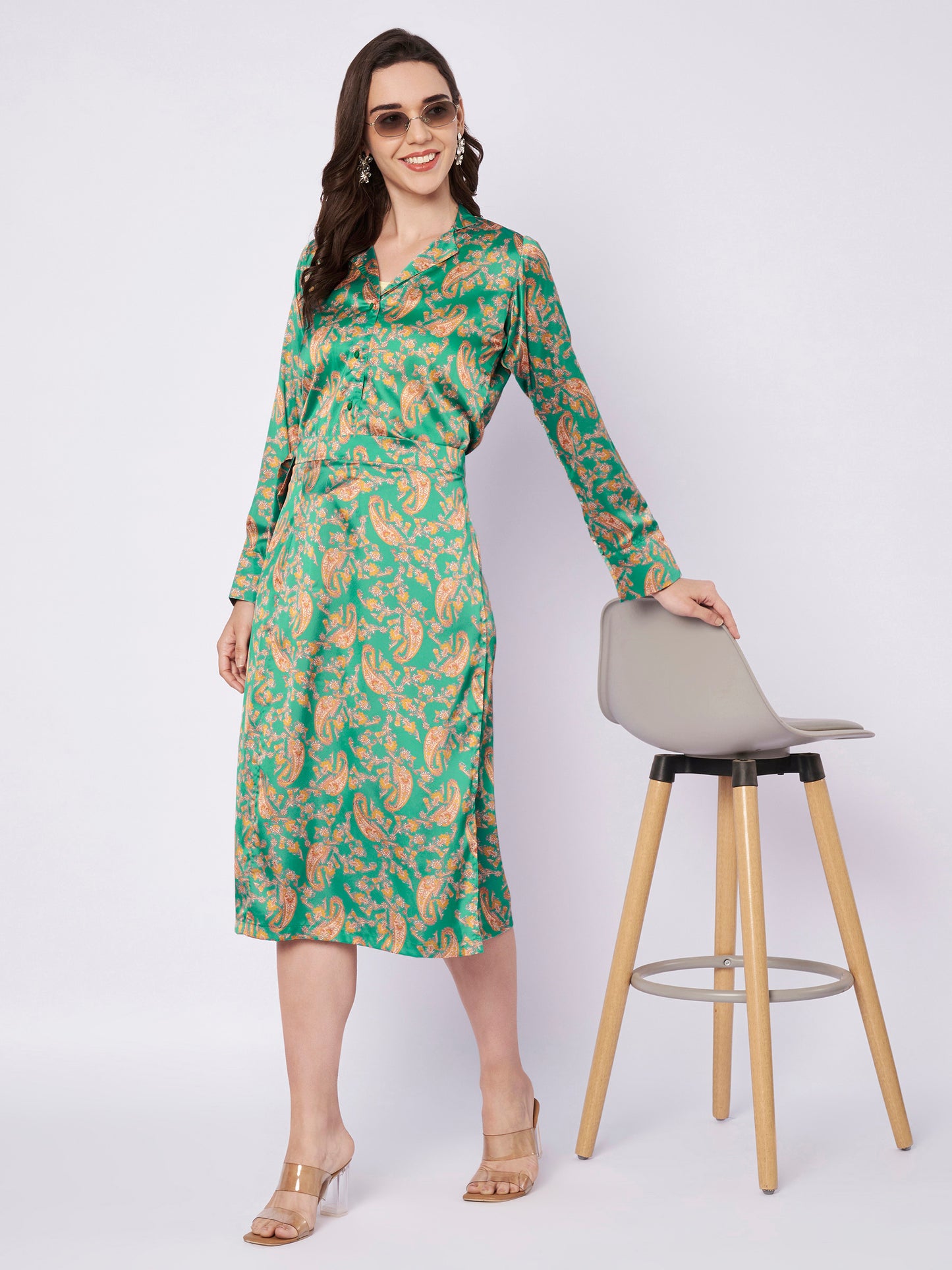 Printed Satin Wrap Skirt and Top