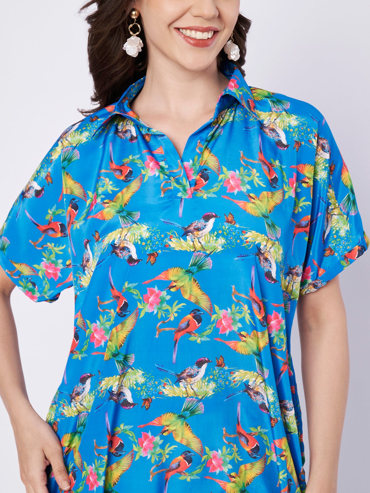 Kuberakshi Tropical Bird Print Shirt Korean   Cord set