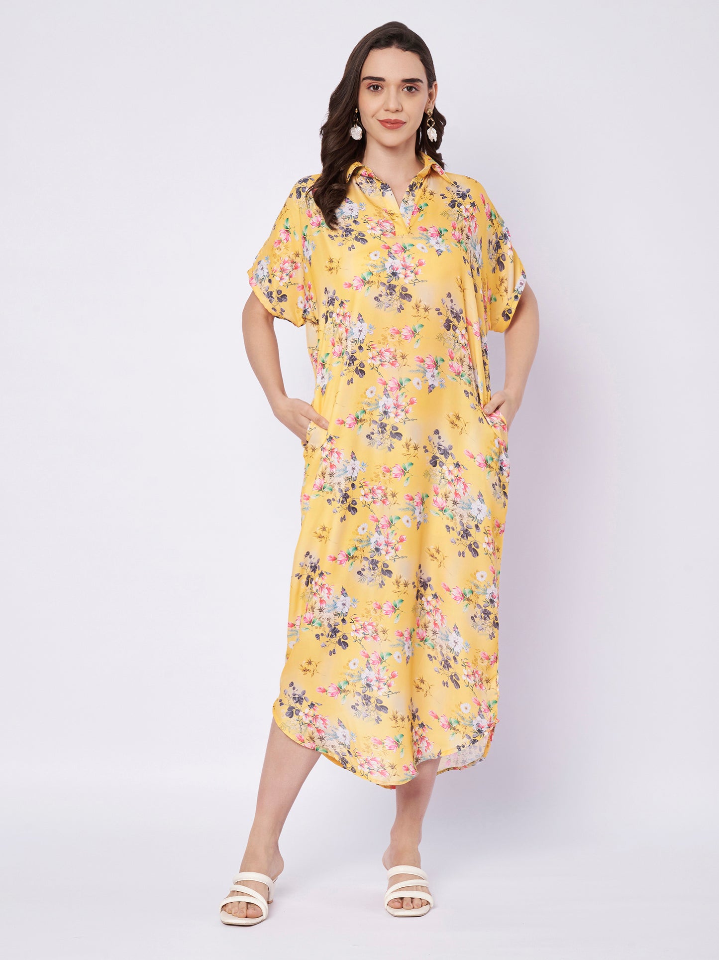 Kuberakshi Floral Print Shirt Midi Dress