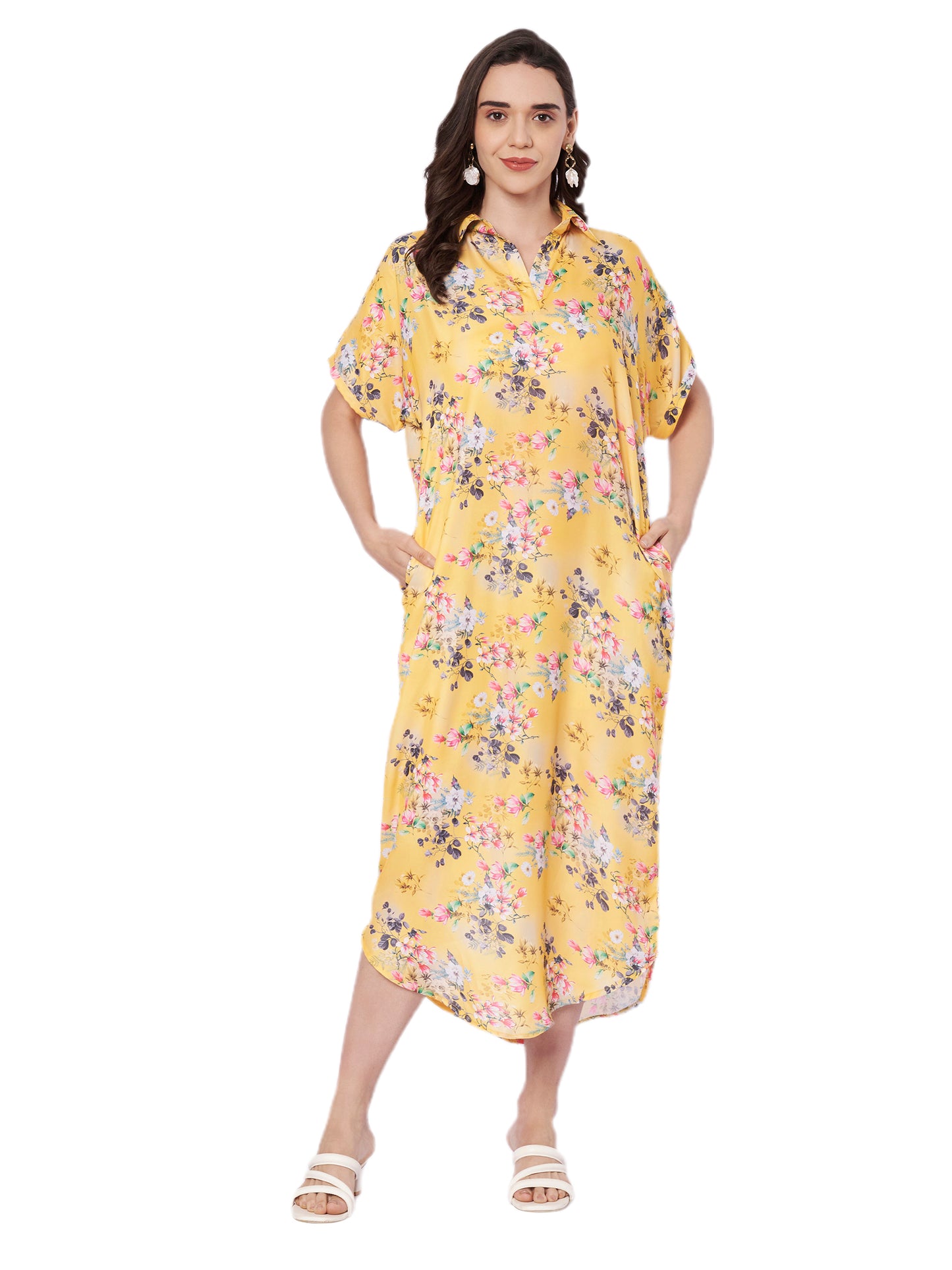 Kuberakshi Floral Print Shirt Midi Dress