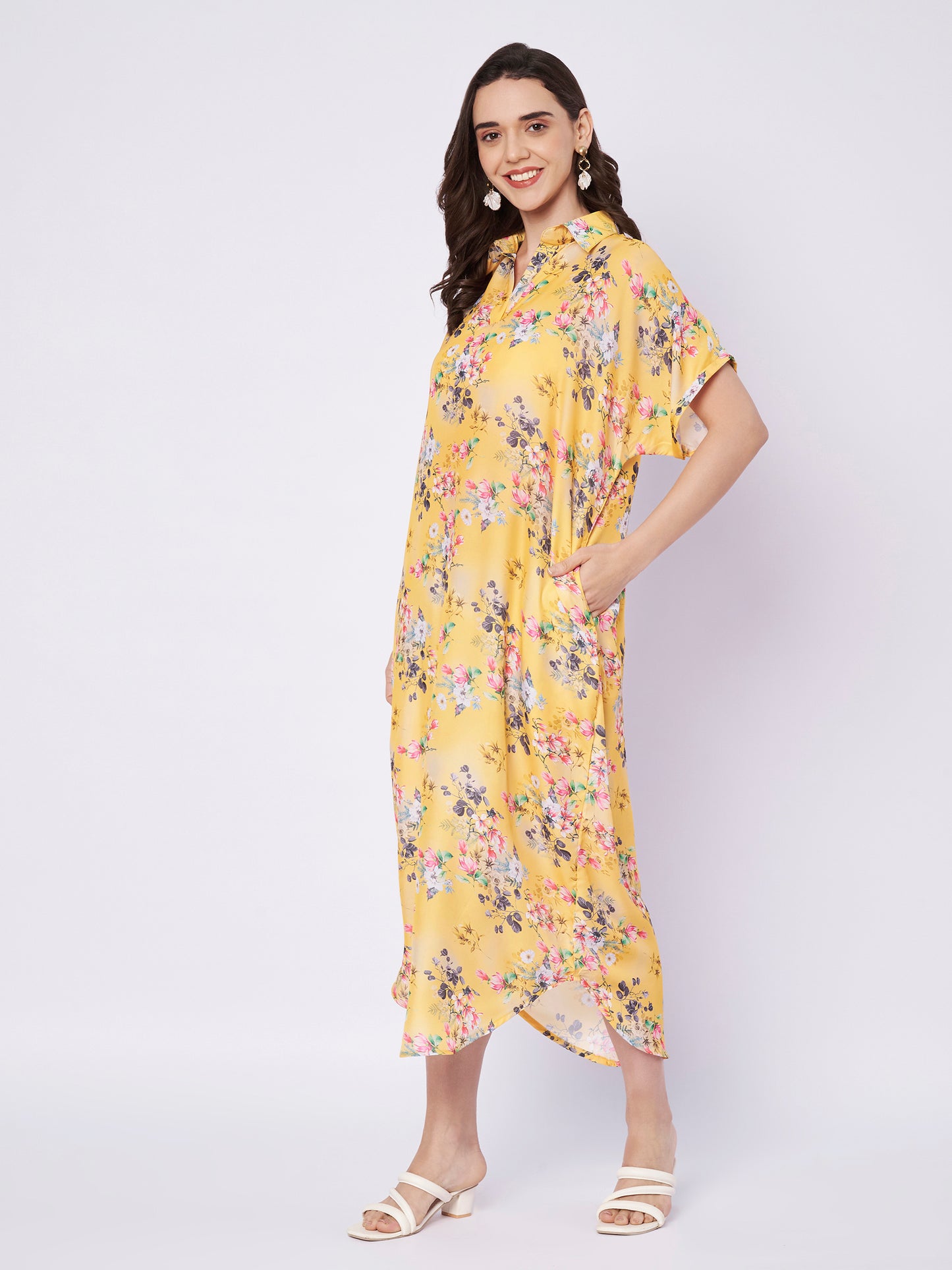 Kuberakshi Floral Print Shirt Midi Dress