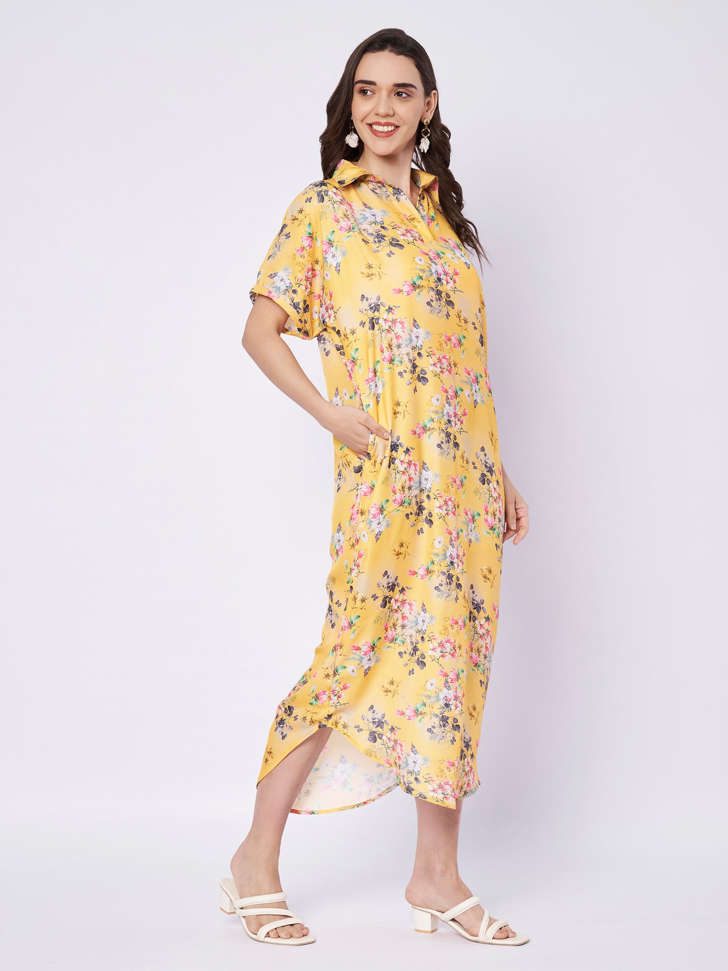 Kuberakshi Floral Print Shirt Midi Dress