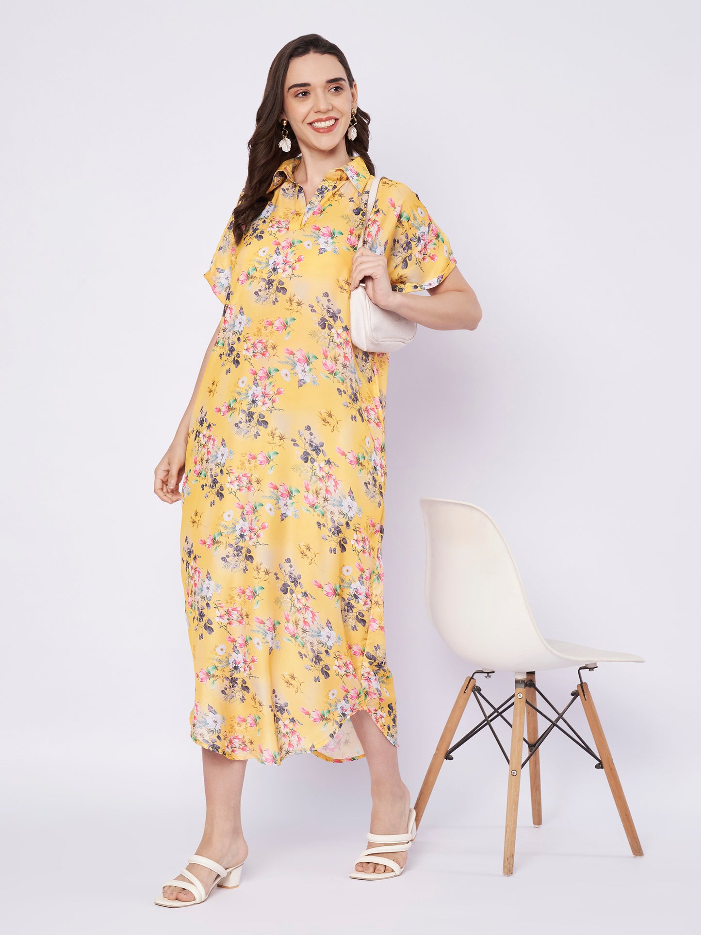 Kuberakshi Floral Print Shirt Midi Dress