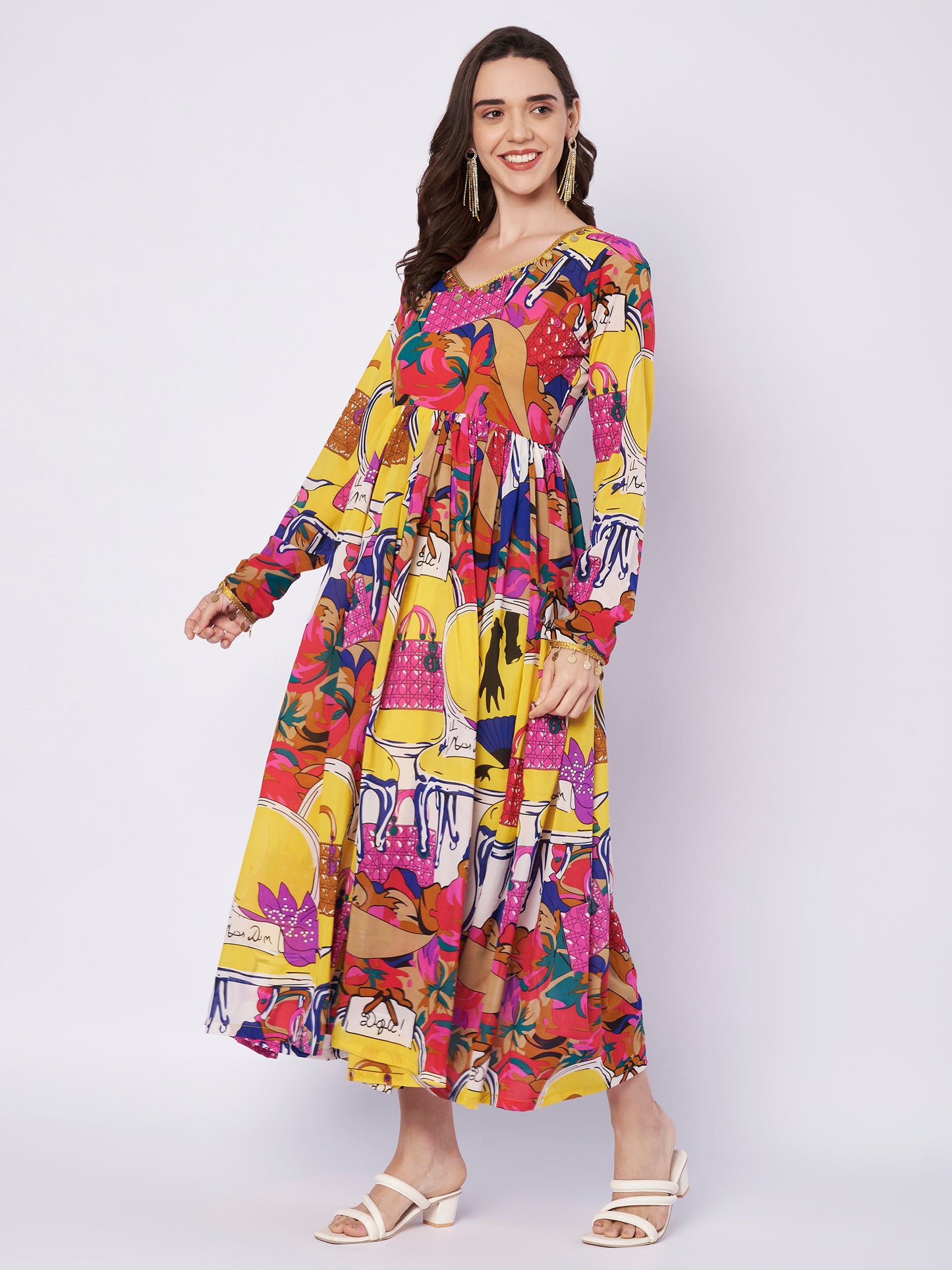 Kuberakshi Pop-Art Print Shirt Midi Dress