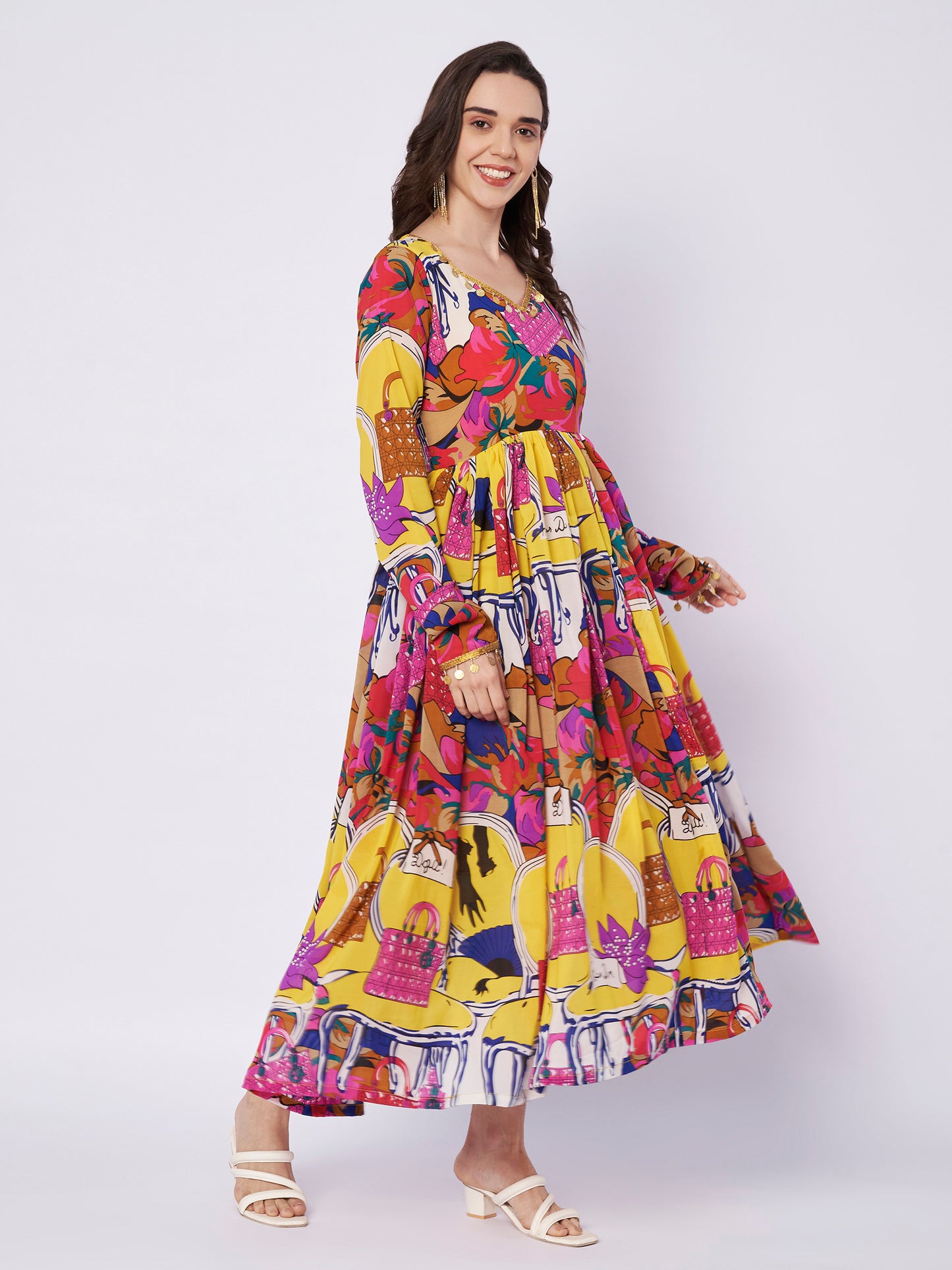 Kuberakshi Pop-Art Print Shirt Midi Dress